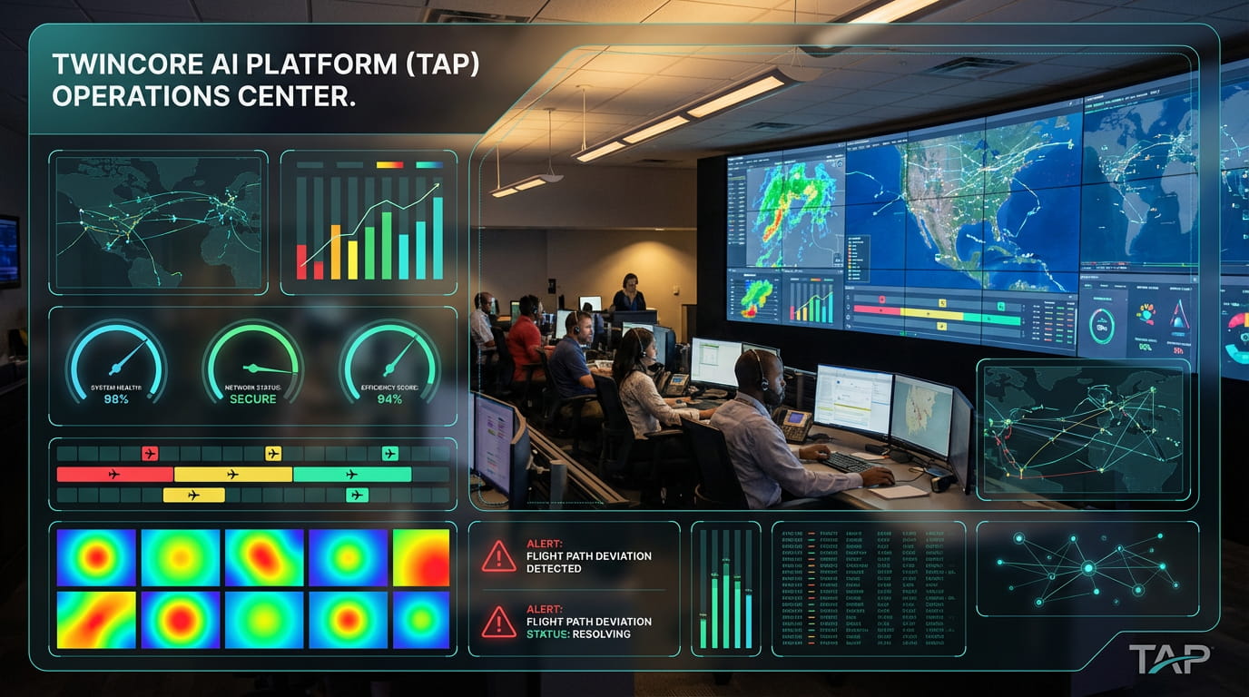 Airport operations control room with real-time dashboards