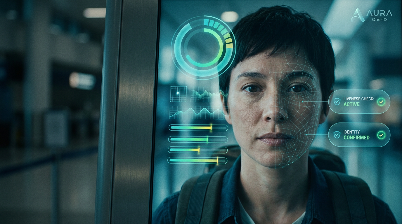 Futuristic biometric scanning with facial recognition overlay